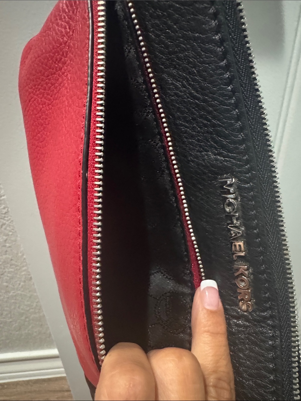 Michael Kors Black & Red Pebbled Leather Wristlet - Picture 4 of 5